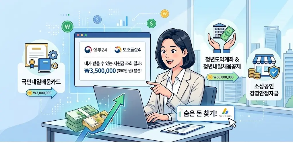 2026년 정부 지원금 및 보조금24 숨은 돈 찾기 조회 방법 안내 이미지