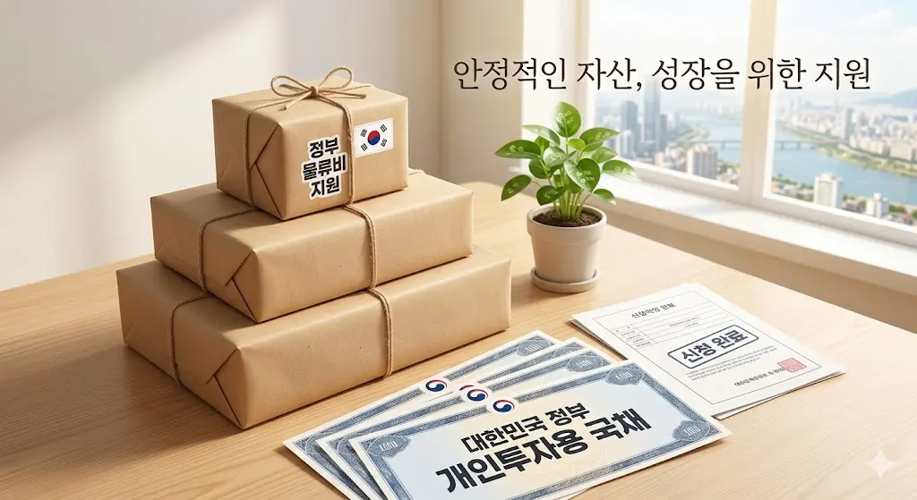 소상공인 및 중소기업 물류비 지원 사업을 상징하는 포장된 택배 박스들과 신청 완료 서류가 깔끔한 사무실 책상 위에 놓여 있는 모습